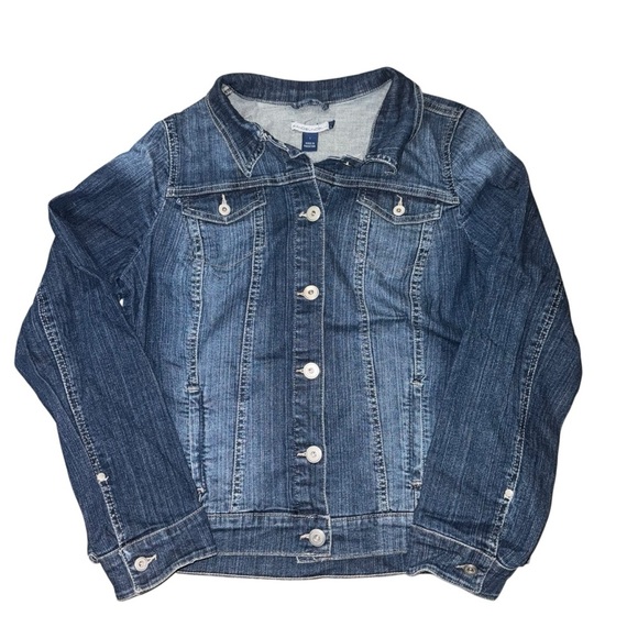 Bandolino Jackets & Blazers - Bandolino Blu Women’s Bette Denim Jacket Size Large Blue Button Front Faded